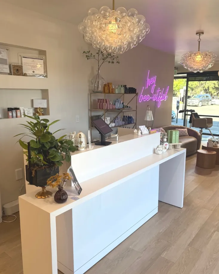 The Beehive Salon reception with bubble chandelier